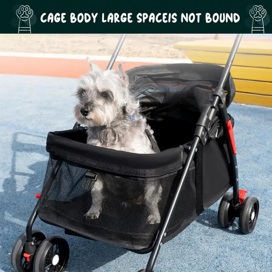 4 Wheel Folding Dog Cat Stroller With Breathable Mesh For All Breeds And Life Stages