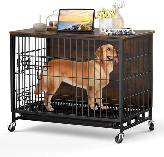 HiMISSH Heavy Duty Metal Dog Crate Kennel Indoor Outdoor Shelves