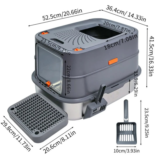 Stainless Steel Enclosed Cat Litter Box With Lid And Scoop