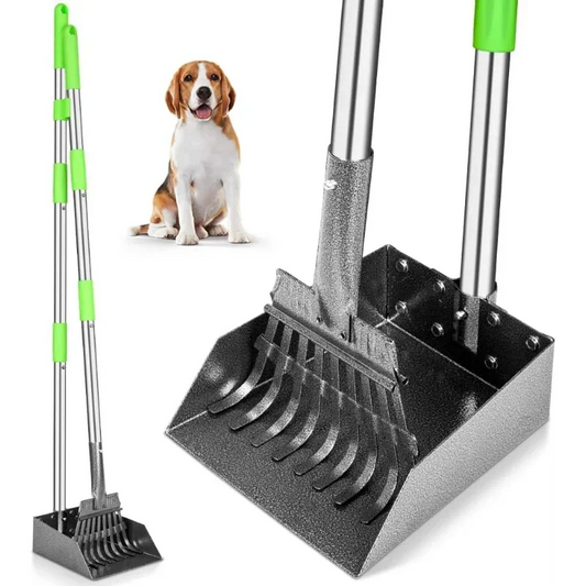 Dog Litter Pooper Scooper With Long Handle Stainless Steel Tray