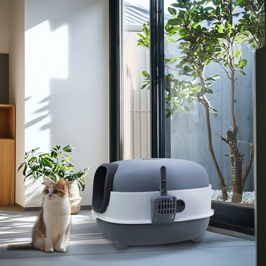 Feature Hooded Cat Litter Box Enclosed Front Entry With Scoop