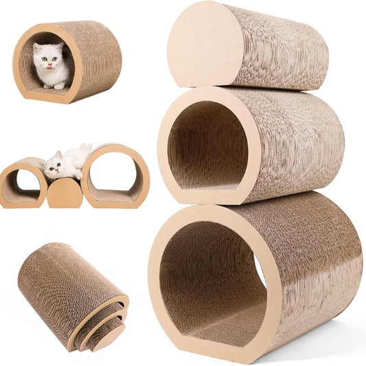 3 In 1 Cat Scratcher Tunnel Bed Durable Corrugated Paper Construction Provides Scratching Lounging And Safe Exploration